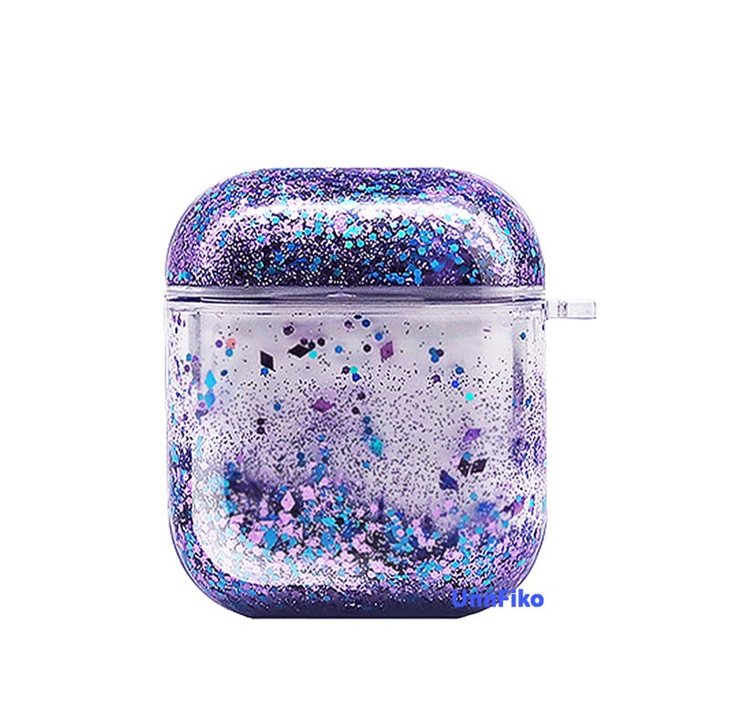 UnnFiko Bling Quicksand Case Compatible with AirPods 1/2, Cute Sparkle Liquid Protective Case, Funny Creative Hard Clear Airpods 1 & 2 Cover with Keychain (Purple Glitter) - Image 1